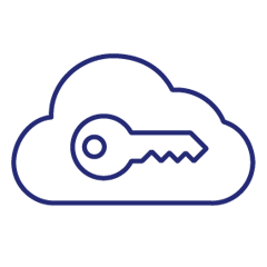 Single Sign On Icon - Blue cloud with a key inside Single Sign On Icon - Blue cloud with a key inside